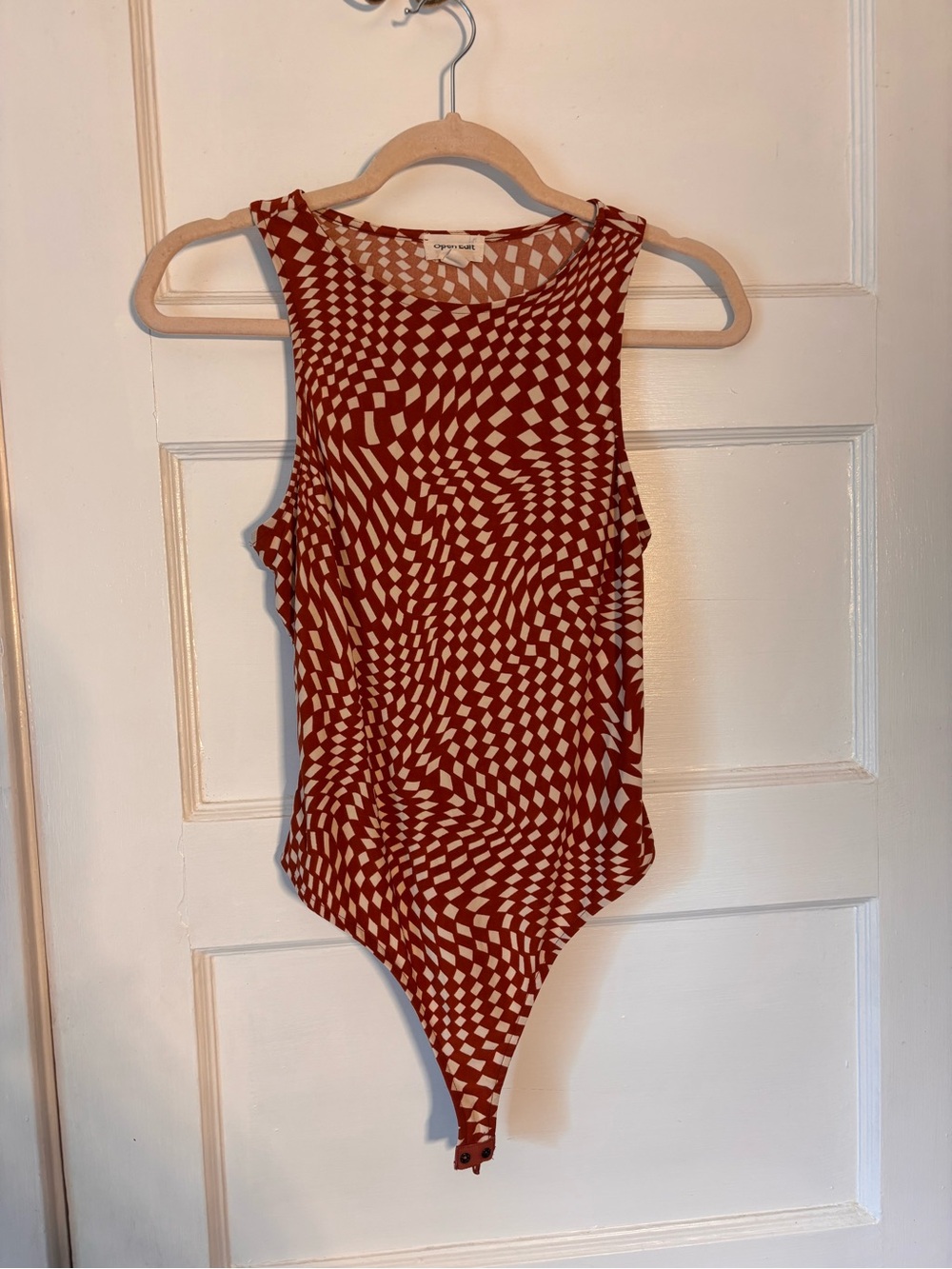 Women’s Red Geometric Sleeveless One-Piece Bodysuit Open Edit